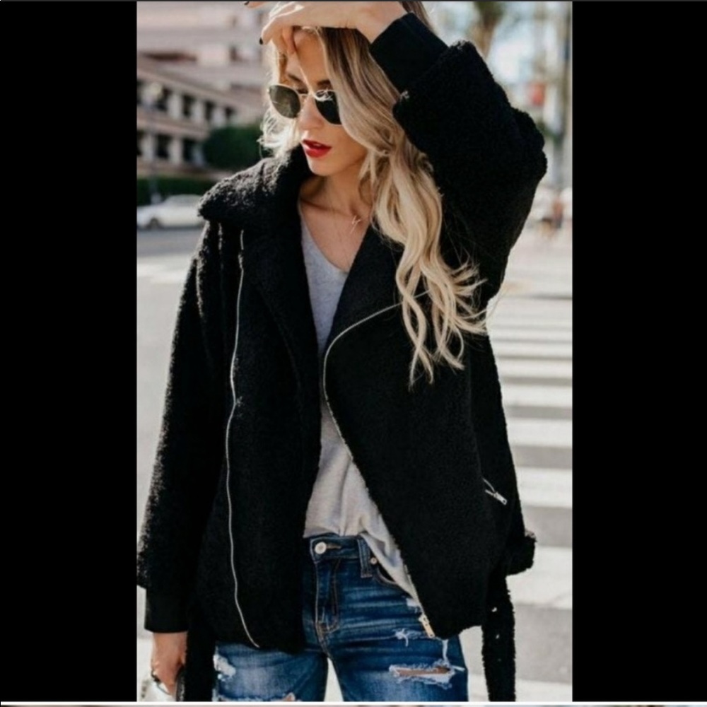Black teddy bomber jacket